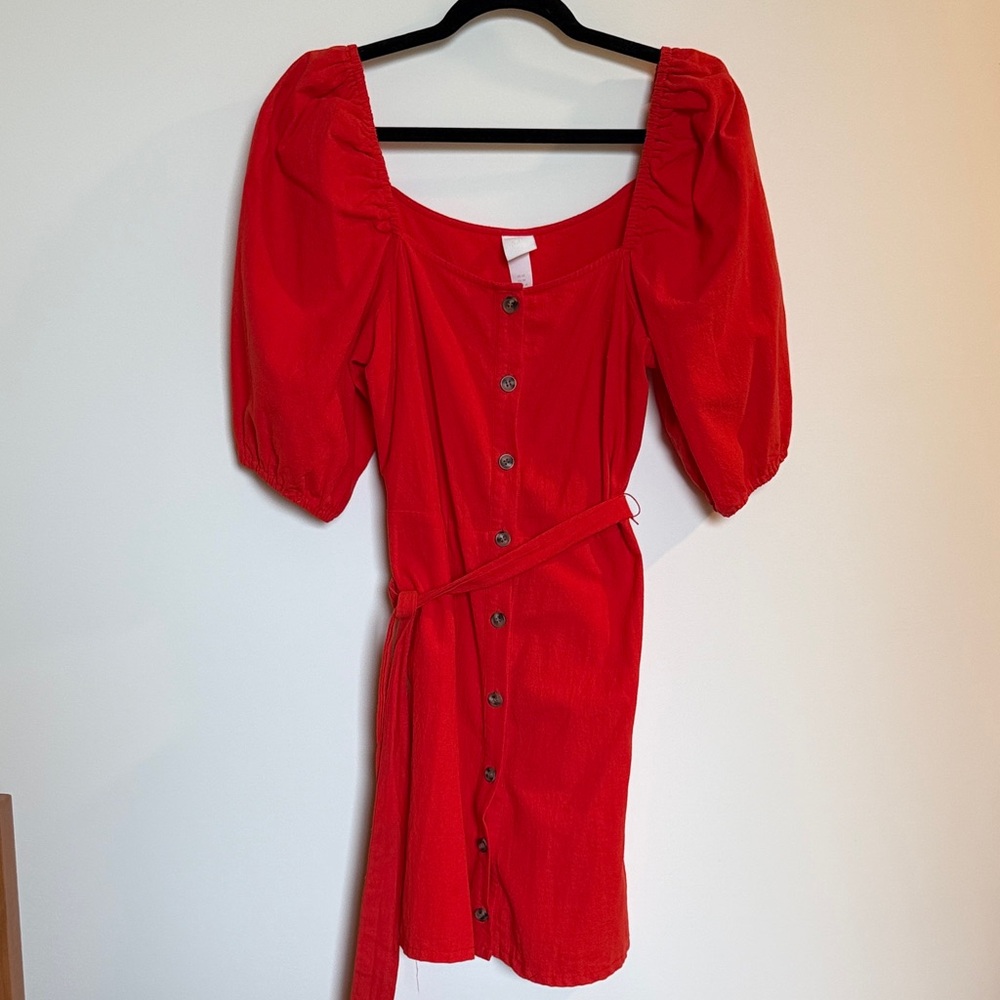 H&M Red Long Sleeve Button Dress